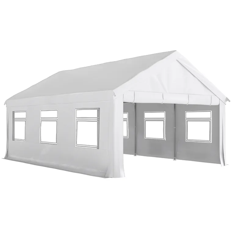 Outsunny Pavilion de Grădină 4x6 m cu Pereți Laterali, 6 Ferestre și Dublă Intrare, din Oțel Galvanizat, Alb | Aosom Romania