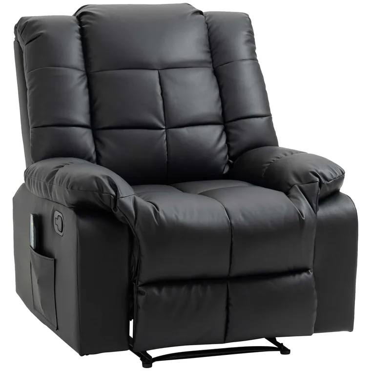 HOMCOM Fotoliu de Relaxare cu Masaj din Piele Artificiala, Fotoliu Ergonomic cu 8 Puncte de Masaj si Rabatabil 165°, Gri | Aosom Romania