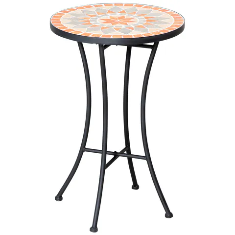 Outsunny Masă Rotundă Laterală Ø35,5cm – Masă de Patio Impermeabilă cu Design Mozaic, Măsuță din Metal pentru Living, Birou, Interior și Exterior – Galben și Gri | Aosom Romania