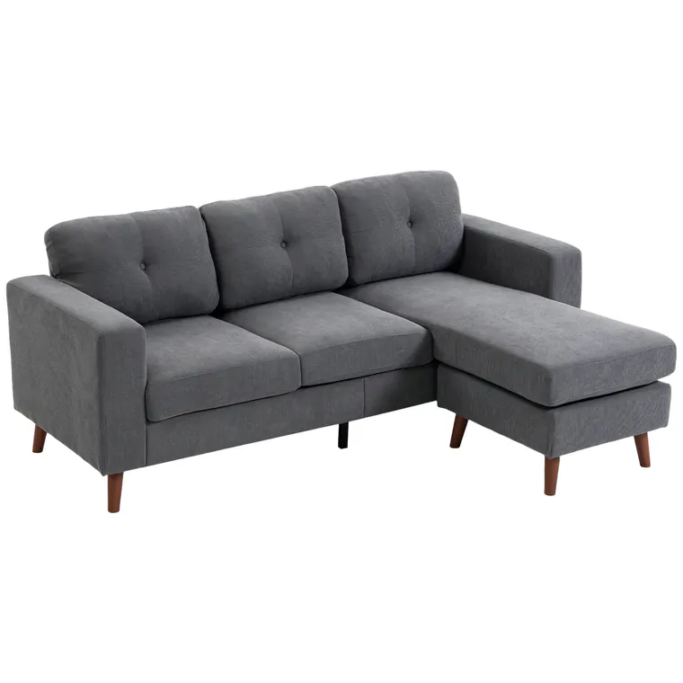 HOMCOM Colțar 192 cm în formă de L Canapea 3 locuri cu șezlong reversibil, aspect corduroy, pentru spații mici, Gri închis | Aosom Romania