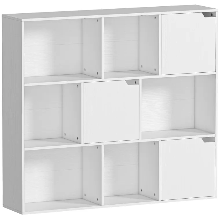 HOMCOM Bibliotecă cu Cuburi cu 6 Secțiuni Deschise și 3 Închise din Lemn Alb | Aosom Romania
