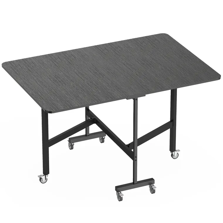HOMCOM Masă de Dining Pliabilă, Masă de Bucătărie Rabatabilă cu Roți cu Frână pentru 4-6 Persoane, Birou Compact cu Cadru din Oțel, pentru Living, 120x80x73 cm, Negru cu Efect de Lemn | Aosom Romania