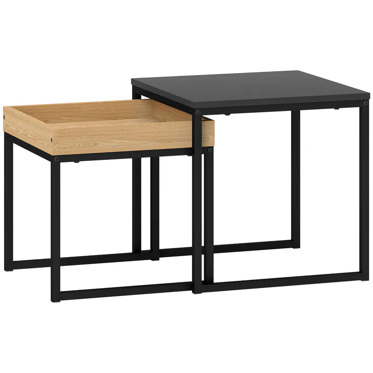 HOMCOM Set 2 Măsuțe de Cafea Moderne cu Picioare în Formă de U, Măsuțe de Sufragerie din Lemn și Oțel, 40x40x40 cm, Negru | Aosom Romania