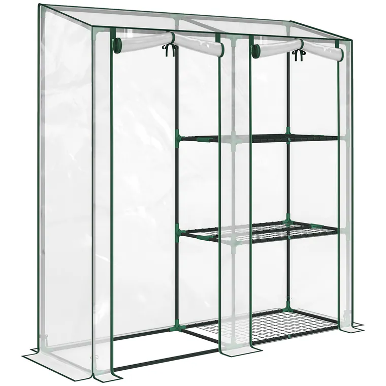 Outsunny Mini Seră cu 3 Rafturi, 2 Uși Rulabile, Seră pentru Grădină cu Cadru din Oțel și Acoperire din Plastic pentru Plante, Legume, Flori, Fructe, Anti UV, 143x45x151 cm, Transparentă | Aosom Romania
