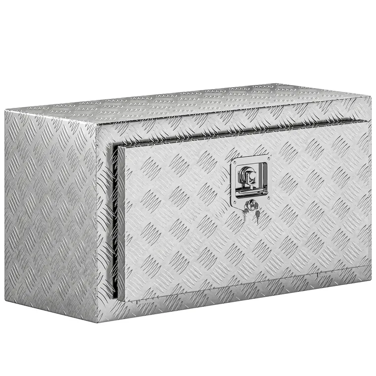 HOMCOM Cutie de Unelte din Aluminiu cu Încuietoare și 2 Chei, Cutie de Depozitare 96L, Rezistentă și Impermeabilă, pentru Pick-Up, Camper, Remorci, 76,2x35,5x40,6cm, Argintiu | Aosom Romania