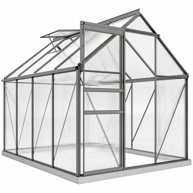 Outsunny Sera Walk-In Aluminiu & Policarbonat – Ventilatie si Jgheab | Aosom Romania