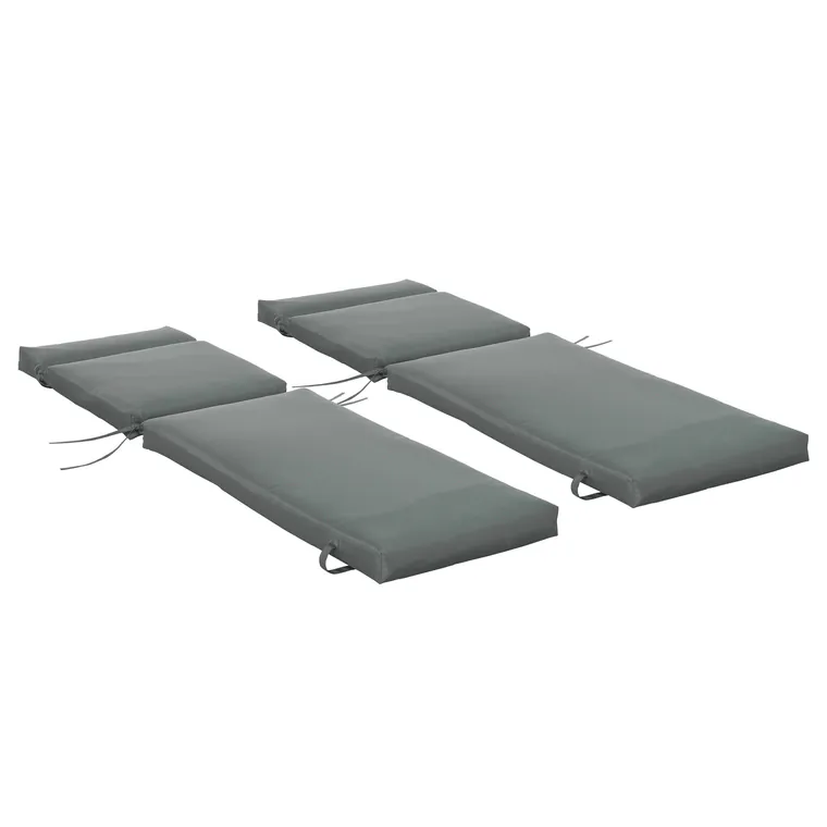 Outsunny Set 2 Perne pentru Scaune de Exterior cu Curele, Perne de Exterior Umplute cu Bumbac și Poliester, pentru Șezlonguri, Fotolii de Grădină, 196x55x8 cm, Gri Închis | Aosom Romania