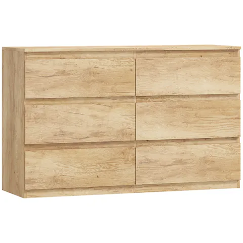 HOMCOM Comodă 6 sertare mobilier de depozitare fără mânere design minimalist 120 x 39 x 75 cm stejar | Aosom Romania