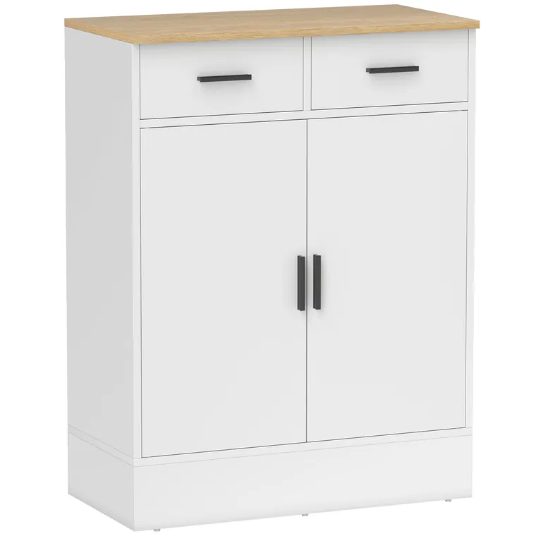 HOMCOM Bufet Modern 2 Sertare și Dulap cu 2 Uși, Raft Interior Reglabil, Alb și Lemn | Aosom Romania