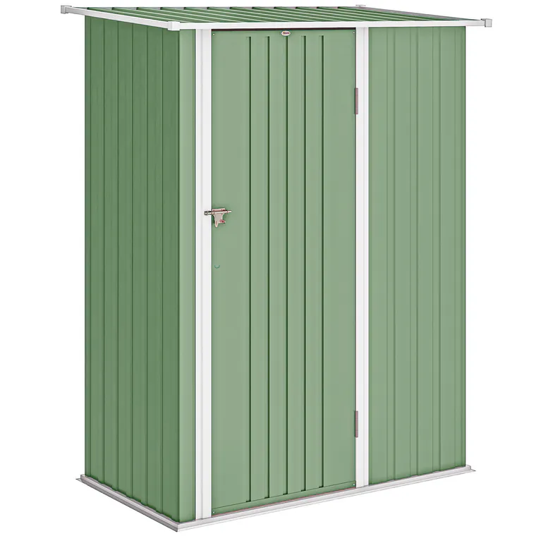 Outsunny Căsuță de Grădină 1.07m² din Oțel Galvanizat, Magazie pentru Unelte cu Ușă Blocabilă și Acoperiș Înclinat, 142x86x189 cm, Verde Deschis | Aosom Romania