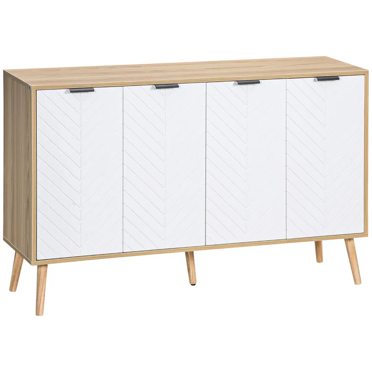 HOMCOM Comodă Bucătărie, Mobilier de Bucătărie cu Rafturi Reglabile și Picioare din Lemn de Pin, Bufet Modern pentru Living, Living, Sala de Mese, 120x35x77,4cm, Natural și Alb | Aosom Romania