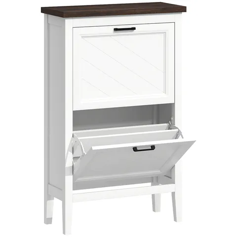 HOMCOM Dulap pentru Pantofi cu 2 Sertare Rabatabile, Design Country Slim cu Rafturi Reglabile, Organizator Freestanding pentru Intrare, Hol, Living, Capacitate 8-12 Perechi, Alb | Aosom Romania