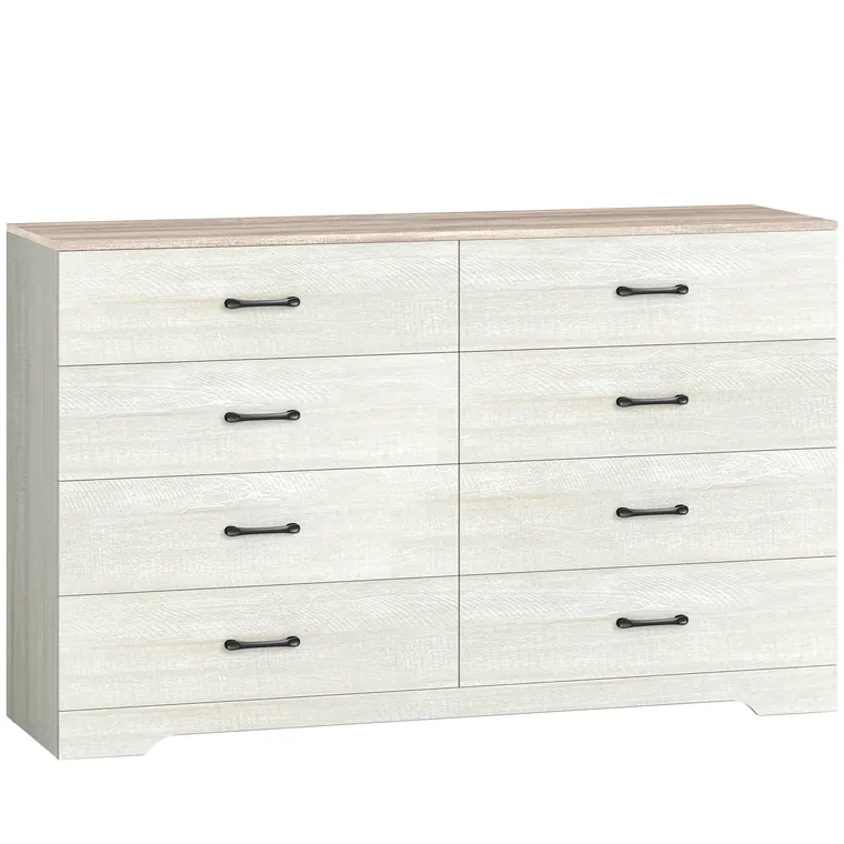 HOMCOM Comodă cu 8 Sertare pentru Dormitor, Modernă, cu Mânere, Spațioasă pentru Sufragerie, Cameră și Hol, 140x40x86 cm, Nuc și Gri Deschis | Aosom Romania