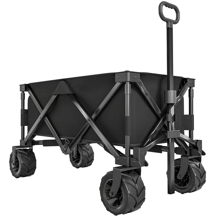 Outsunny Carucior plaja pliabil cu roti fata pivotante 360° si maner telescopic 108x55x55 cm negru | Aosom Romania