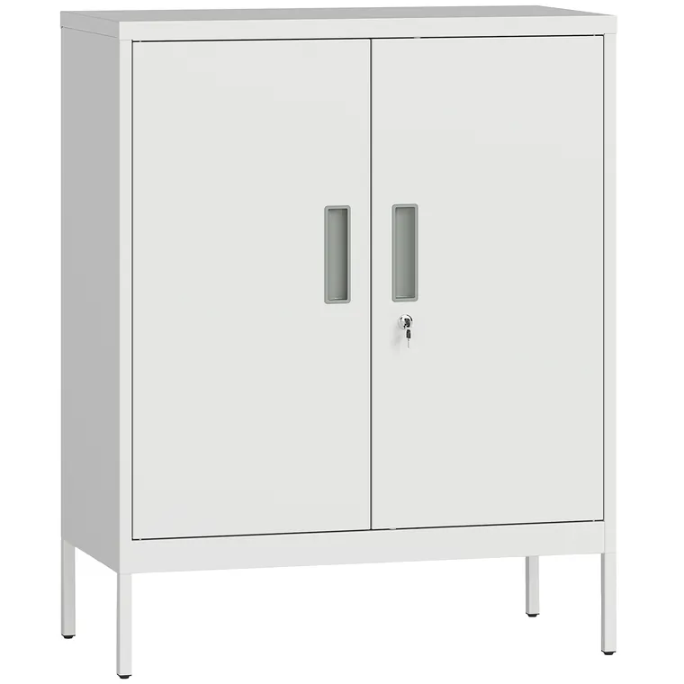HOMCOM Dulap de Birou din Oțel cu 2 Rafturi Reglabile cu Sistem de Încuiere și 2 Chei, 80x40x100 cm, Alb | Aosom Romania
