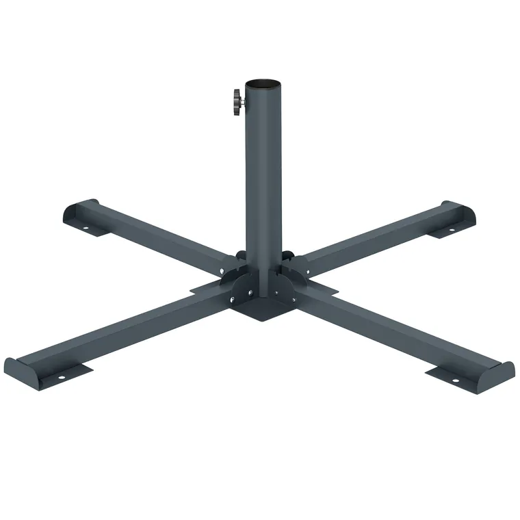 Outsunny Bază Pliabilă în Formă de Cruce pentru Umbrele de 38 mm și 48 mm, Suport Metalic Rezistent pentru Brazi de Crăciun, Umbrele de Grădină, Patio, Plajă, Gri Închis | Aosom Romania