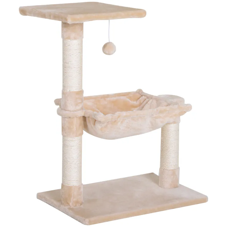 PawHut Turn pentru Pisici max 3.6kg, Copac pentru Zgariat pentru Pisici ca hamac si Minge Agatata din Lemn si Plus, 50x36x70cm, Bej | Aosom Romania