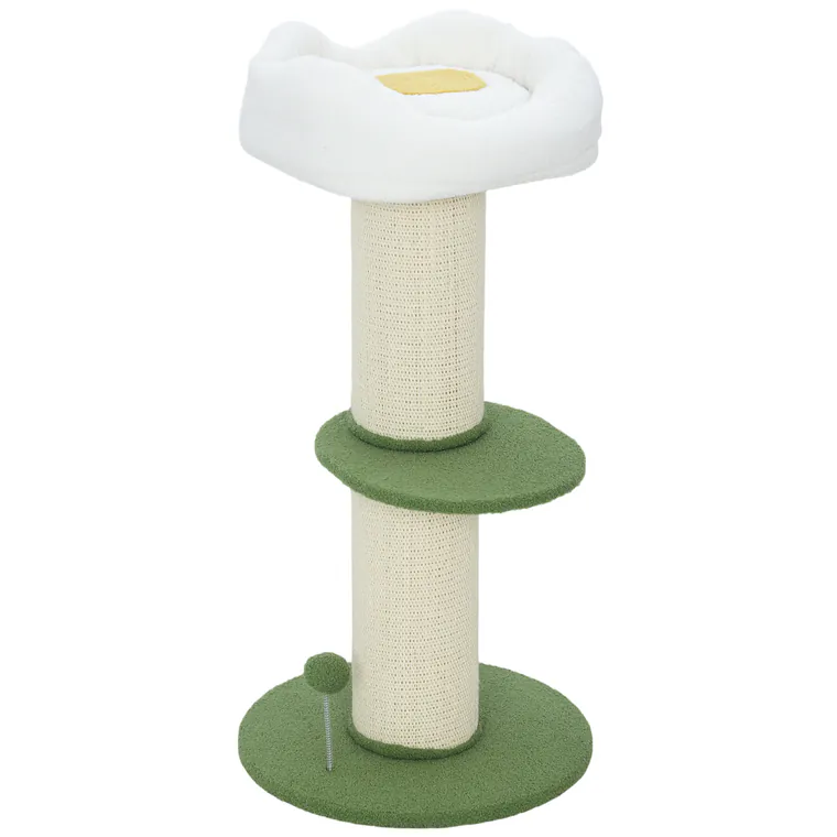 PawHut Ansamblu pentru Pisici, din Sisal și Pat în Formă de Floare Verde, 92cm | Aosom Romania