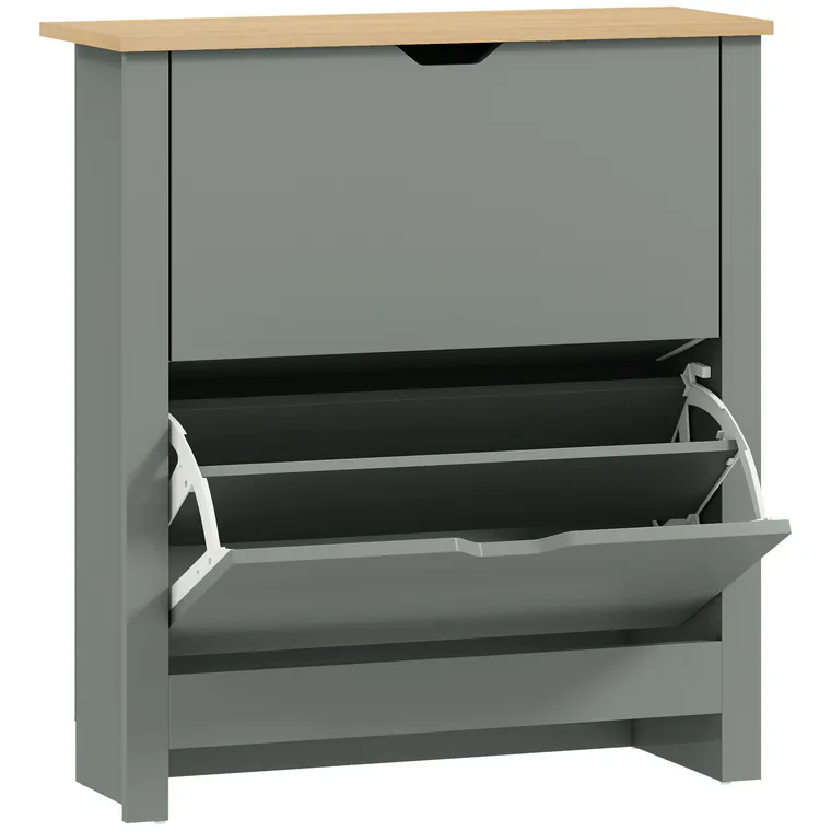 HOMCOM Dulap pentru pantofi cu 2 compartimente rabatabile, separator reglabil pentru 8-12 perechi de pantofi, 72 x 26 x 80 cm, gri deschis | Aosom Romania