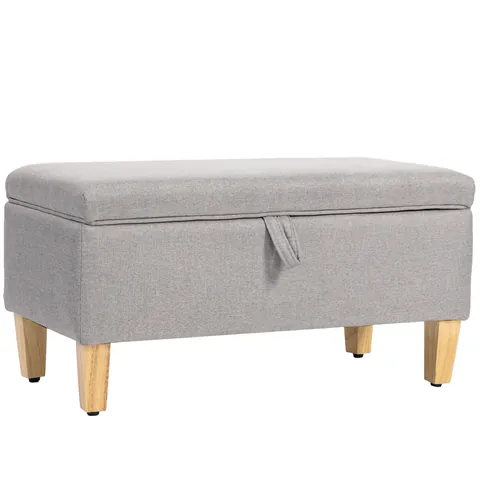 HOMCOM Banc de depozitare, capăt de pat, suport pentru picioare căptușit cu aspect de in cu picioare din lemn de cauciuc, 71x37x36cm, gri deschis | Aosom Romania