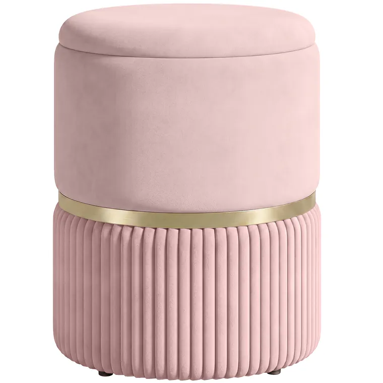 HOMCOM Pouf/taburet suport pentru picioare cufăr de depozitare din catifea corduroy 36 x 36 x 44 cm pentru living dormitor roz | Aosom Romania
