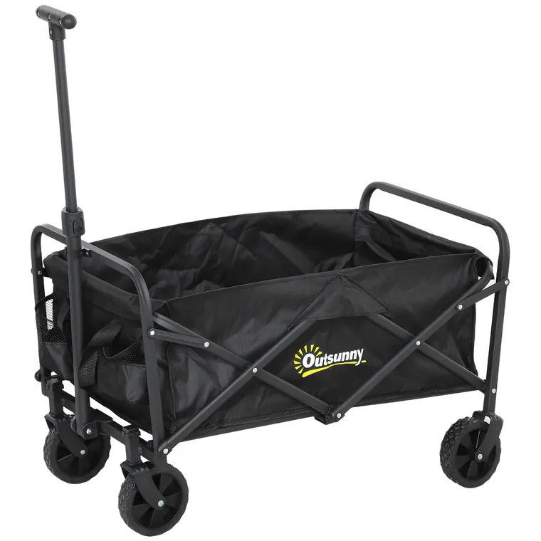 Outsunny Cărucior de Grădină Pliabil și Compact, Cărucior Multifuncțional cu Roți Universale și Mâner Reglabil pentru Sport, Camping, Cumpărături, Negru | Aosom Romania