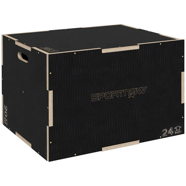 SPORTNOW Cutie de Sărituri Plyometrică 3-in-1, Cutie din Lemn Antiderapantă pentru Exerciții, 61x51x41 cm, Negru | Aosom Romania