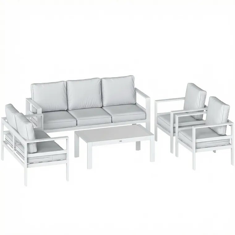 Outsunny Mobilier de Grădină din Aluminiu cu Canapea 3 Locuri, 2 Fotolii și Masă pentru Exterior, Alb | Aosom Romania