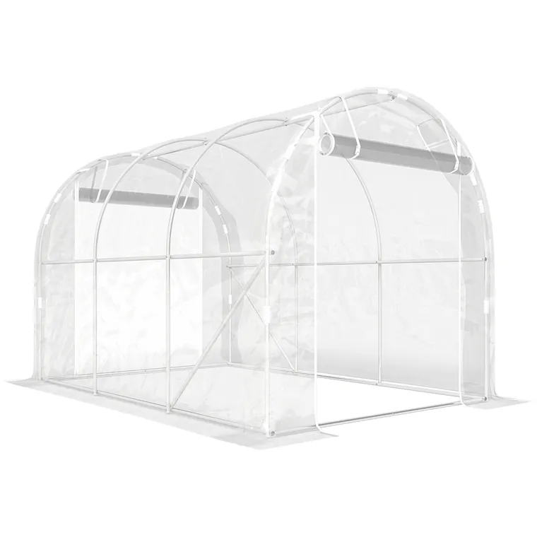 Outsunny Seră de Grădină Tip Tunel 2x3x2 m cu 2 Uși Rulabile, Seră pentru Legume, Flori și Fructe, cu 4 Bare Diagonale, Cadru din Oțel și Acoperiș PE, Transparentă | Aosom Romania