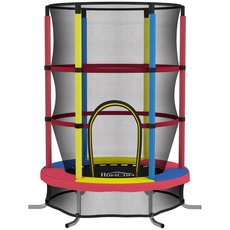 HOMCOM Trambulină pentru Copii 3-6 Ani cu Plasă de Siguranță, Fără Arcuri, Picioare în L, pentru Interior și Exterior, Ø160x190 cm, Multicolor | Aosom Romania