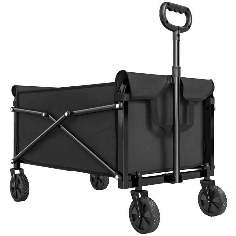 Outsunny Cărucior de Grădină 80L Pliabil cu Mâner Reglabil, din Metal și Țesătură Oxford, 78x47.5x92 cm, Negru | Aosom Romania