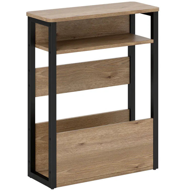 HOMCOM Măsuță Living Stil Industrial cu 2 Rafturi, Lemn și Metal, 46x18x58,5 cm, Nuc Închis | Aosom Romania