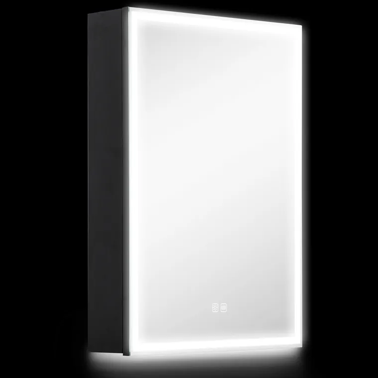 HOMCOM Dulap cu Oglindă pentru Baie cu Lumini LED și Priză pentru Aparat de Ras, Dulap Suspendat cu Funcție Anti-Ceață, Reglare Luminozitate, 3 Culori, Negru | Aosom Romania
