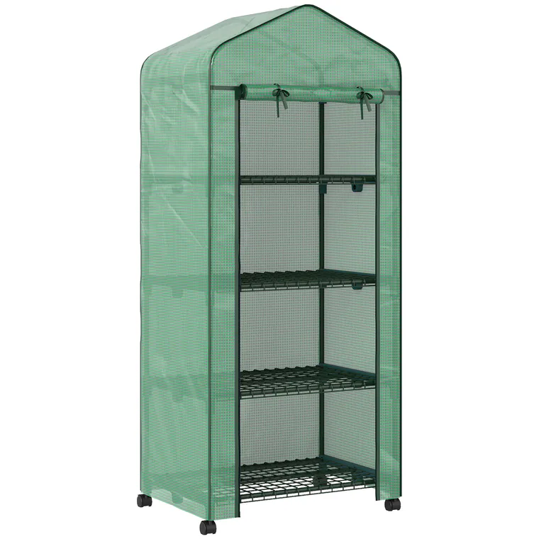 Outsunny Seră Portabilă, Seră pentru Flori și Plante pentru Exterior cu 4 Rafturi, Prelată PE, Verde | Aosom Romania