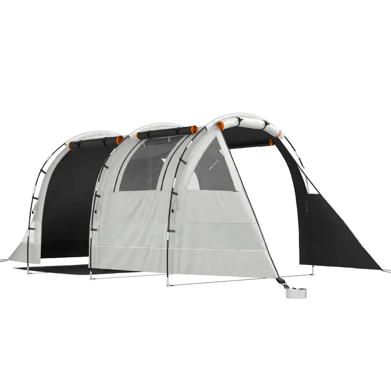 Outsunny Cort de Camping pentru 4-5 Persoane cu Capac Blackout, Cort Tunel Impermeabil cu Geantă de Transport, 460x230x180 cm, Kaki | Aosom Romania