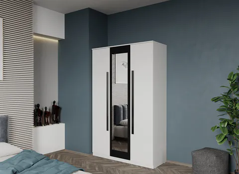 Dulap dormitor 3 usi Alb+Oglinda 124 x 192.5 cm - Dallas