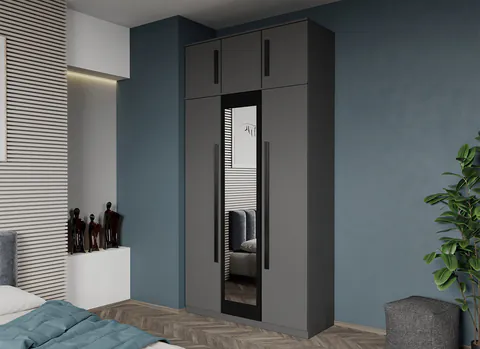 Dulap dormitor 3 usi Gri+Oglinda 124 x 240,3 cm - Dallas