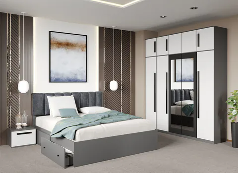 Set dormitor Alb cu Gri fara comoda - Dallas - C51