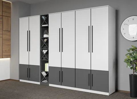 Dulap dormitor Alb cu Gri 279,6 x 192.5 cm - Sidney