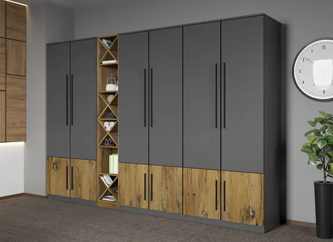 Dulap dormitor Gri cu Flagstaff Oak 279,6 x 192.5 cm - Sidney