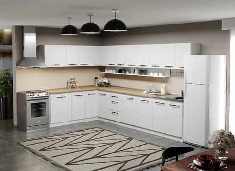 Mobila Bucatarie pe colt alba Aroma - 26 - 200x340 cm