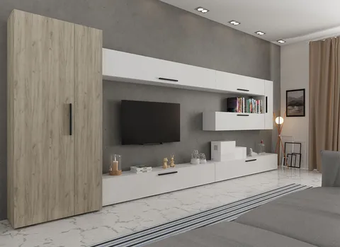 Set Mobilier Living Stejar Gri cu Alb Remy-C08