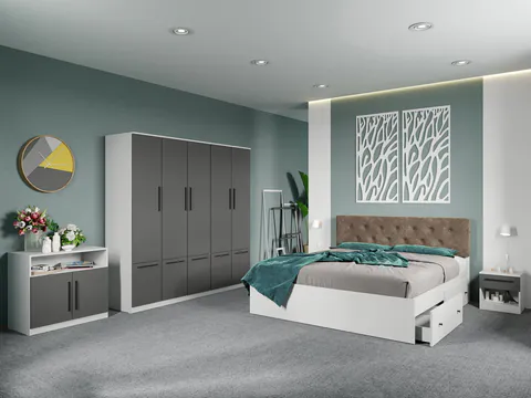 Set dormitor complet Alb cu comoda - Madrid - C114