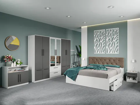 Set dormitor complet Alb-Gri cu comoda - Madrid - C124