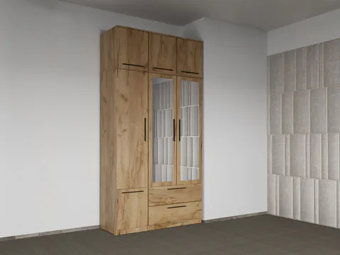 Dulap dormitor Stejar 3U cu oglinda+suprapozabil - Madrid