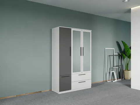 Dulap dormitor Alb-Gri 3U cu oglinda - Madrid