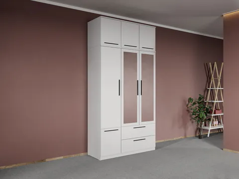 Dulap dormitor Alb 3U cu oglinda+suprapozabil - Madrid