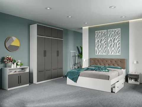 Set dormitor complet Alb-Gri cu comoda - Madrid - C110