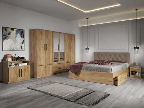 Set dormitor complet Stejar Auriu cu comoda - Madrid - C28