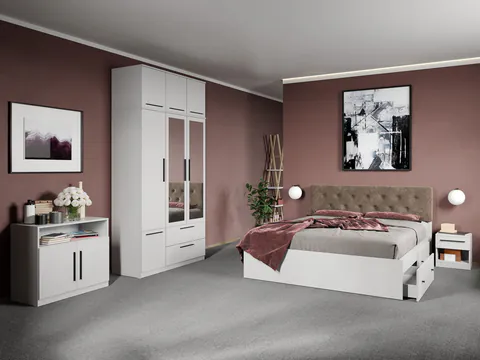 Set dormitor complet Alb cu comoda - Madrid - C40